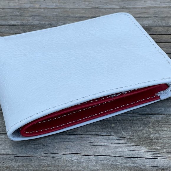 White/Red Wallet Card Holder Men Purse Wallet Handmade Bifold Cardholder - Picture 6 of 10